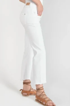 Femme Le Temps des Cerises Coupe Regular-Pricilia Taille Haute 7/8Eme Destroy Jeans Blanc
