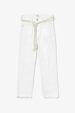 Femme Le Temps des Cerises Coupe Regular-Pricilia Taille Haute 7/8Eme Destroy Jeans Blanc