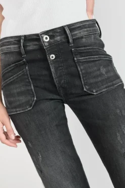 Femme Le Temps des Cerises Coupe Regular-Pricilia Taille Haute 7/8Eme Jeans Destroy Noir N°1