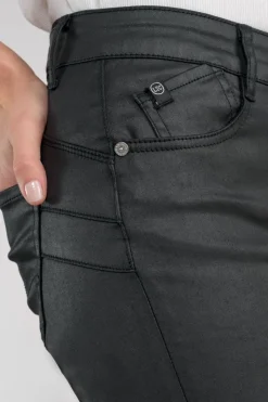 Femme Le Temps des Cerises Coupe Slim-Pulp Slim Taille Haute 7/8Eme Jeans Enduit Noir N°0