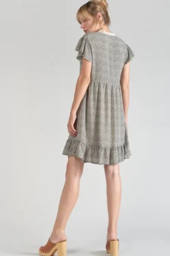 Femme Le Temps des Cerises Robes-Robe Aliette A Motif Et Noir