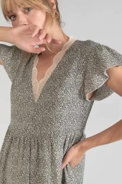 Femme Le Temps des Cerises Robes-Robe Aliette A Motif Et Noir