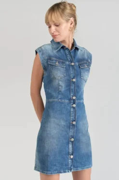 Femme Le Temps des Cerises Robes-Robe Diderot En Jeans Bleu