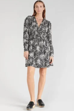 Femme Le Temps des Cerises Robes-Robe Edwina A Motif Fleuri Noir Et Blanc