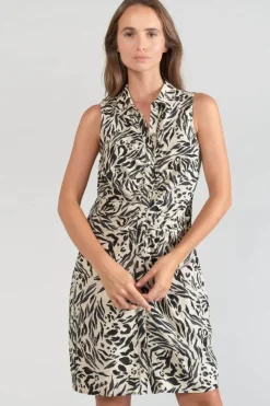 Femme Le Temps des Cerises Robes-Robe En Lin Melange Muna A Motif Animalier