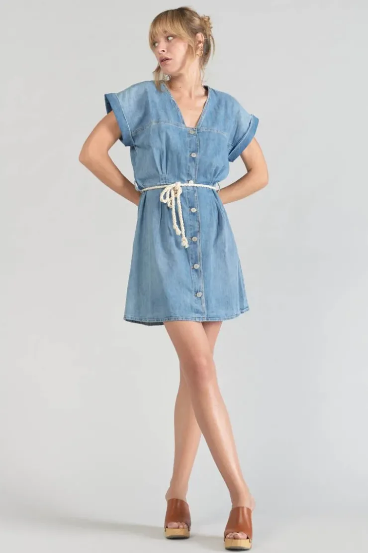 Femme Le Temps des Cerises Robes-Robe Eourres En Jeans Bleu