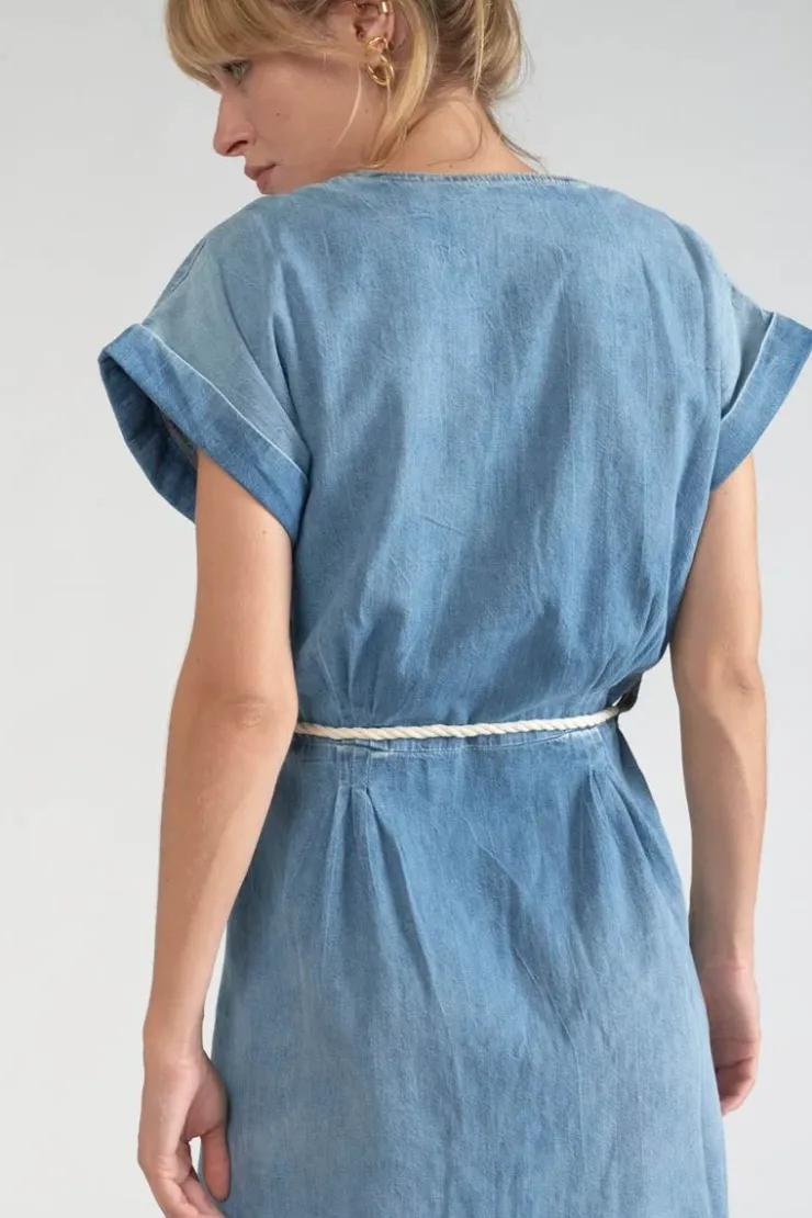 Femme Le Temps des Cerises Robes-Robe Eourres En Jeans Bleu