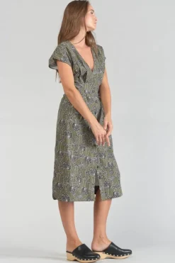 Femme Le Temps des Cerises Robes-Robe Longue Croft Kaki A Motif Fleuri