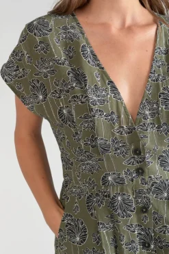 Femme Le Temps des Cerises Robes-Robe Longue Croft Kaki A Motif Fleuri