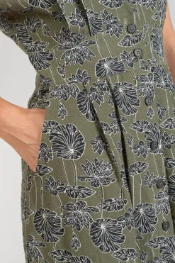 Femme Le Temps des Cerises Robes-Robe Longue Croft Kaki A Motif Fleuri