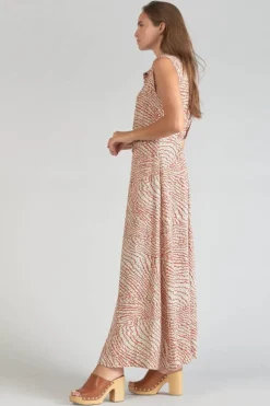 Femme Le Temps des Cerises Robes-Robe Longue Cuoco A Motif Orange Et Noir