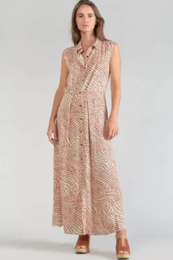 Femme Le Temps des Cerises Robes-Robe Longue Cuoco A Motif Orange Et Noir