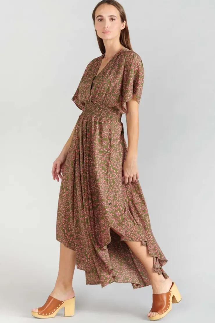 Femme Le Temps des Cerises Robes-Robe Longue Yaka Kaki A Motif Fleuri