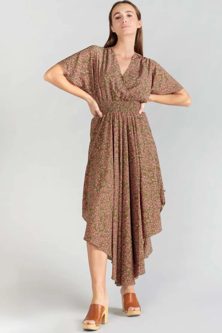 Femme Le Temps des Cerises Robes-Robe Longue Yaka Kaki A Motif Fleuri