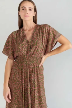 Femme Le Temps des Cerises Robes-Robe Longue Yaka Kaki A Motif Fleuri