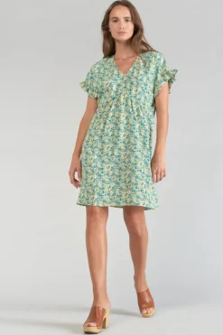 Femme Le Temps des Cerises Robes-Robe Tate A Motif Fleuri Vert Et Bleu
