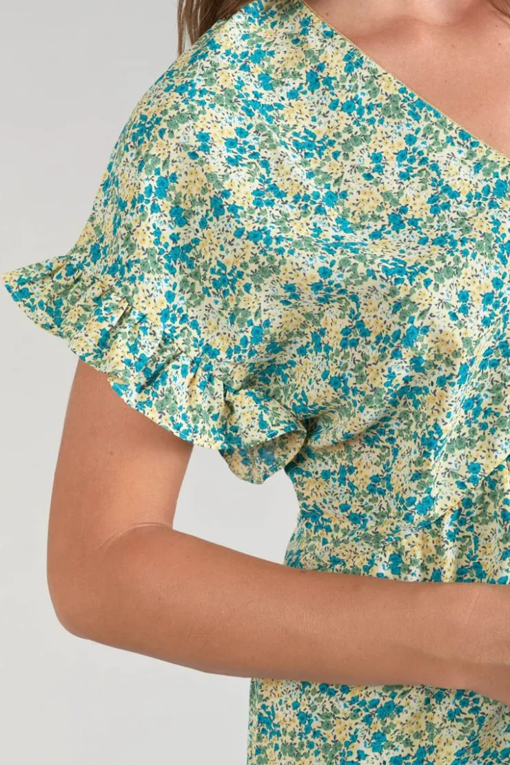 Femme Le Temps des Cerises Robes-Robe Tate A Motif Fleuri Vert Et Bleu