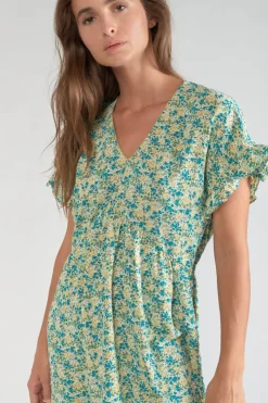 Femme Le Temps des Cerises Robes-Robe Tate A Motif Fleuri Vert Et Bleu