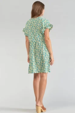Femme Le Temps des Cerises Robes-Robe Tate A Motif Fleuri Vert Et Bleu