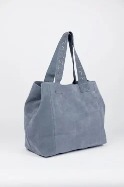 Femme Le Temps des Cerises Sacs & Portefeuilles-Sac Cabas Micky En Cuir Suede Bleu Gris