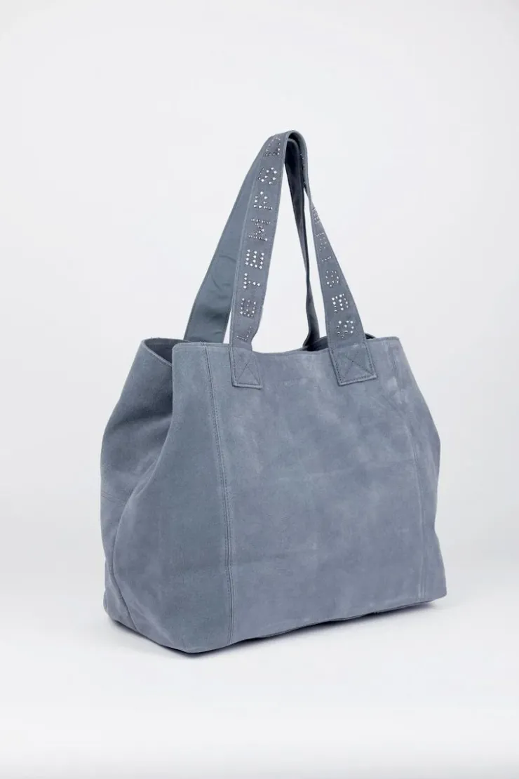 Femme Le Temps des Cerises Sacs & Portefeuilles-Sac Cabas Micky En Cuir Suede Bleu Gris