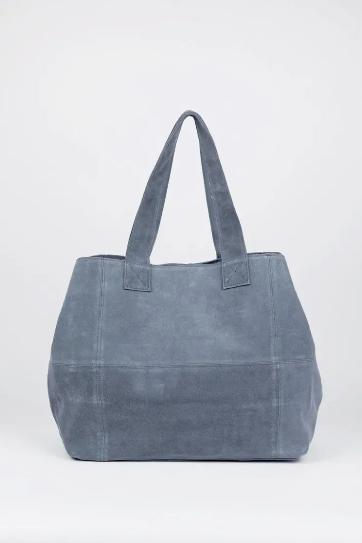 Femme Le Temps des Cerises Sacs & Portefeuilles-Sac Cabas Micky En Cuir Suede Bleu Gris