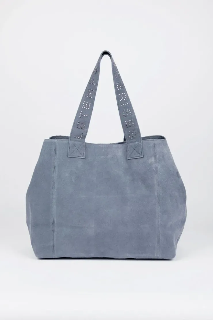 Femme Le Temps des Cerises Sacs & Portefeuilles-Sac Cabas Micky En Cuir Suede Bleu Gris