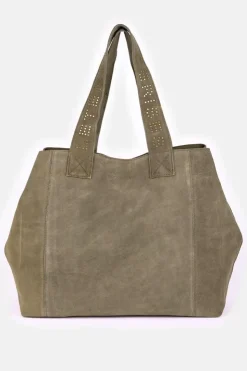 Femme Le Temps des Cerises Sacs & Portefeuilles-Sac Cabas Micky En Cuir Suede Kaki