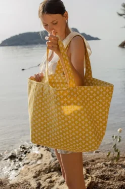 Femme Le Temps des Cerises Sacs & Portefeuilles-Sac Cabas Micky Jaune A Motif Fleuri