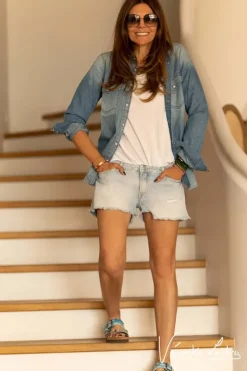 Femme Le Temps des Cerises Jupes & Shorts-Short Court Veronika En Jeans Bleu Clair By Veronika Loubry