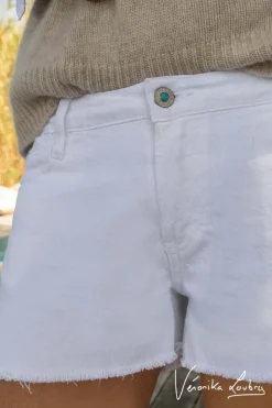 Femme Le Temps des Cerises Jupes & Shorts-Short Court Veronika En Jeans Blanc By Veronika Loubry
