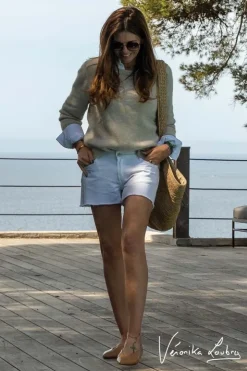 Femme Le Temps des Cerises Jupes & Shorts-Short Court Veronika En Jeans Blanc By Veronika Loubry