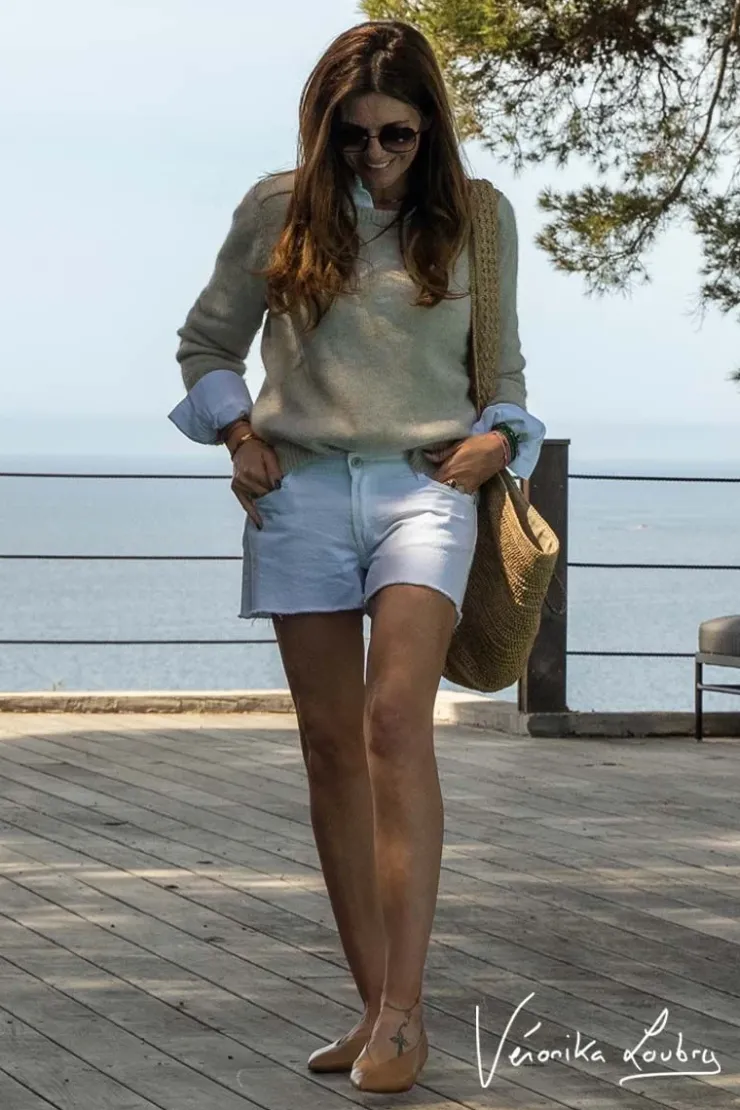 Femme Le Temps des Cerises Jupes & Shorts-Short Court Veronika En Jeans Blanc By Veronika Loubry