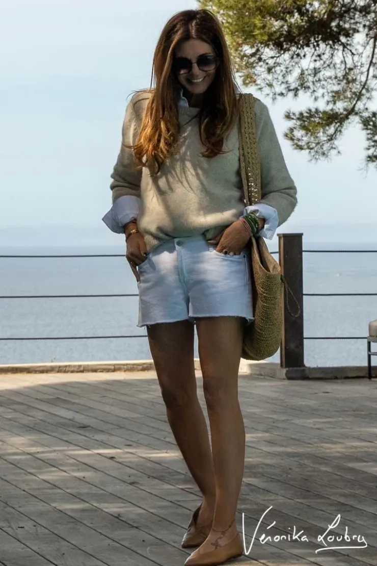 Femme Le Temps des Cerises Jupes & Shorts-Short Court Veronika En Jeans Blanc By Veronika Loubry