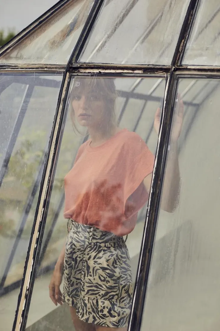 Femme Le Temps des Cerises Shorts & Jupes-Short En Lin Melange Lest A Motif Animalier