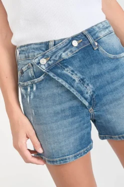 Femme Le Temps des Cerises Coupe Criss Cross-Short Mosta En Jeans Bleu A Fermeture Asymetrique