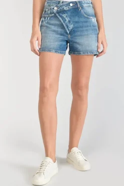 Femme Le Temps des Cerises Coupe Criss Cross-Short Mosta En Jeans Bleu A Fermeture Asymetrique