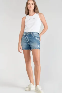 Femme Le Temps des Cerises Coupe Criss Cross-Short Mosta En Jeans Bleu A Fermeture Asymetrique