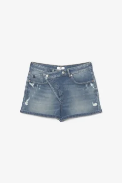 Femme Le Temps des Cerises Coupe Criss Cross-Short Mosta En Jeans Bleu A Fermeture Asymetrique