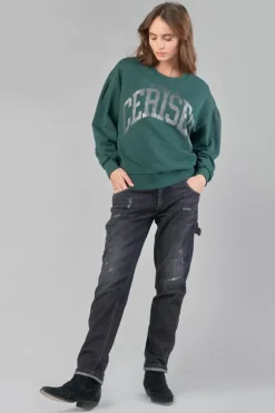 Femme Le Temps des Cerises Pulls & Sweats & Cardigans-Sweat Moa Vert Bouteille Imprime