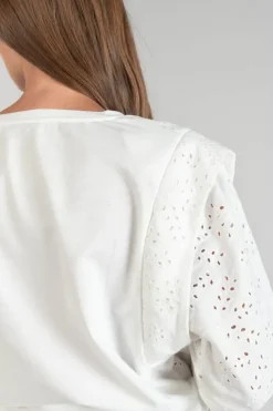 Femme Le Temps des Cerises Pulls & Sweats & Cardigans-Sweat Plume Ajoure Blanc