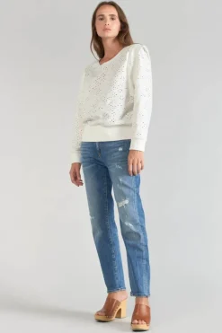 Femme Le Temps des Cerises Pulls & Sweats & Cardigans-Sweat Plume Ajoure Blanc