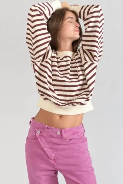 Femme Le Temps des Cerises Pulls & Sweats & Cardigans-Sweatshirt Koa Mariniere Prune