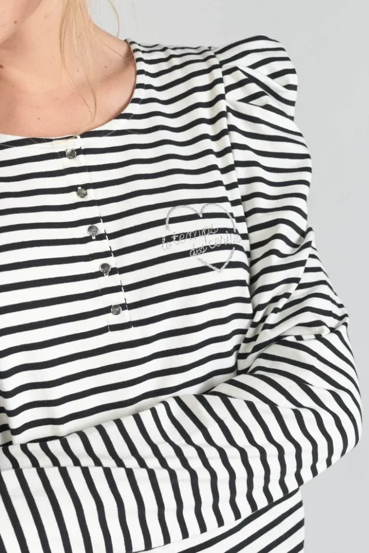 Femme Le Temps des Cerises T-Shirts & Débardeurs-Top Demi A Rayures Noires Et Blanches
