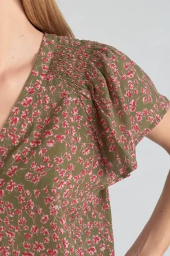 Femme Le Temps des Cerises Tops-Top Norine Kaki A Motif Fleuri