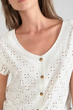 Femme Le Temps des Cerises Tops-Top Pedrina Ajoure Blanc