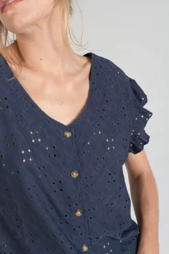 Femme Le Temps des Cerises Tops-Top Pedrina Ajoure Bleu Marine