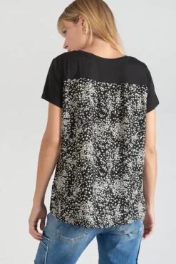 Femme Le Temps des Cerises T-Shirts & Débardeurs-T-Shirt Bi-Matiere Domi Noir Imprime