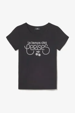 Femme Le Temps des Cerises T-Shirts & Débardeurs-T-Shirt Bi-Matiere Domi Noir Imprime