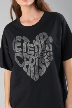 Femme Le Temps des Cerises T-Shirts & Débardeurs-T-Shirt Oraya Noir A Strass